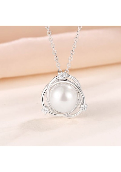 Monemel Kristal Taşlı İnci Gümüş Kolye Altın Kaplama N02311 Gümüş - Rodyum