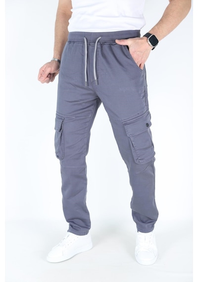 Blayn Jeans Erkek Açık Gri Kargo Cepli Paça Bel Lastikli Likralı Kargo Cep Pantolon