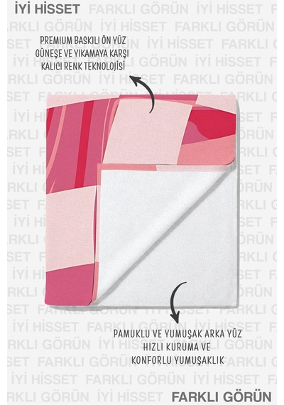 Pembe Damalı Mermer Desenli Plaj Havlusu - Modern Soyut Resort Stil Hızlı Kuruyan Mikrofiber Havlu Puslu İncir