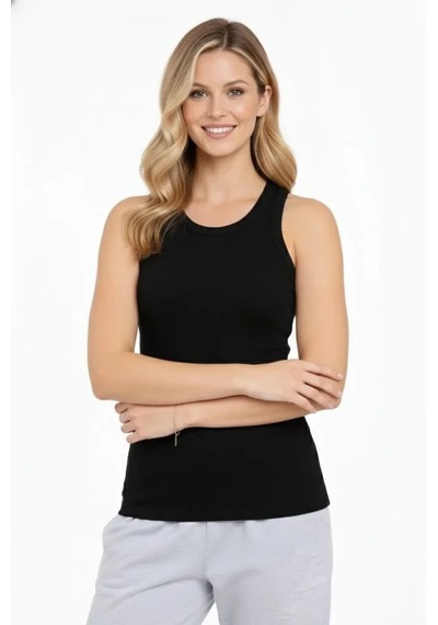 Dogutrend Fitilli Atlet Sıfır Yaka Slim Fit Arka Baskılı Spor Atlet - Siyah