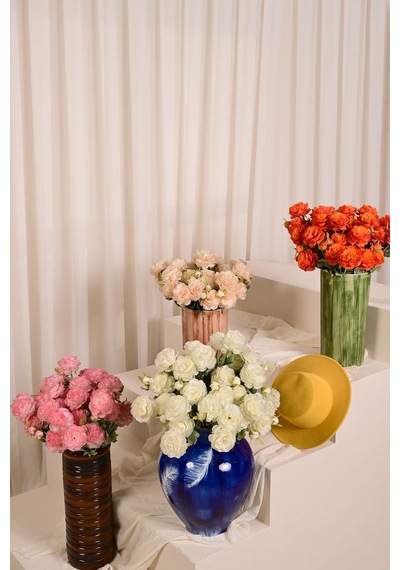 Turuncu Yapay Ranunculus Şakayık Çiçeği 3 Dallı Lüx İpeksi Dokulu 50 Cm