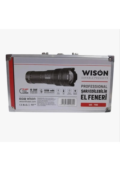Profesyonel Zoomlu El Feneri 60w - 7000 Lümen - 13.200 Mah - Type C - Metal Gövde 5250