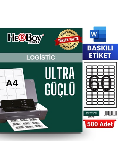 Herboy Hb-1360 33 X 19 Mm A4 Baskılı Laser Etiket 500 Adet