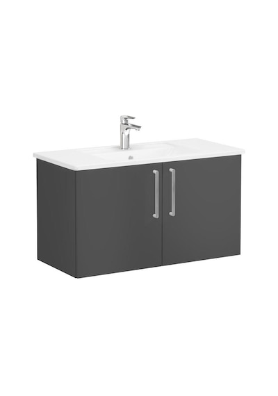VitrA Root Flat Kapaklı Lavabo Dolabı 100 Cm Mat Fırtına Gri 68167 Çok Renkli