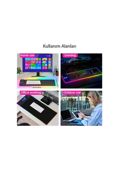 Powermaster Pm-25115 Xl Rgb Gaming Mouse Pad Wireless Telefon Şarj Destekli 14 Modlu