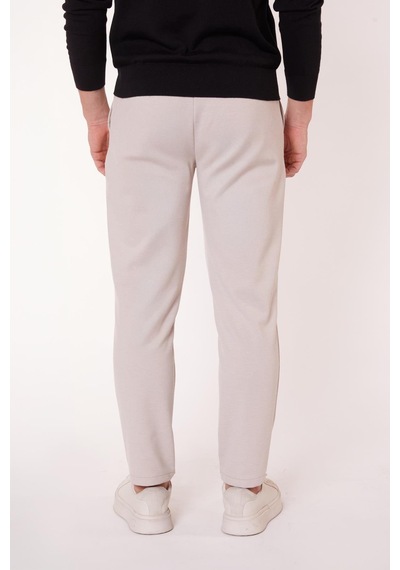Braccas Erkek Beli Bağcıklı Yandan Cepli Slim Fit Jogger Bej Pantolon Bej