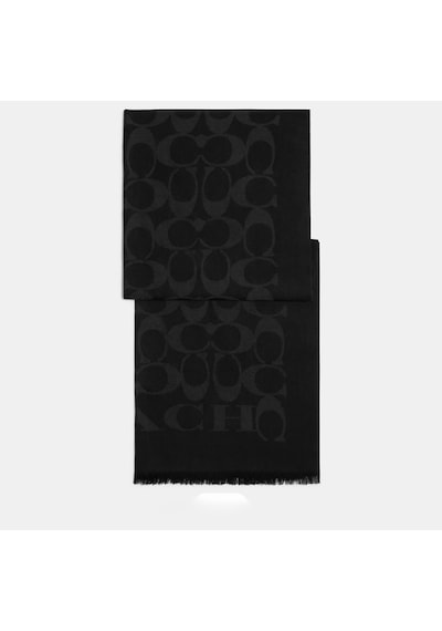 Coach Signature Wrap Yün Ipek Şal Siyah