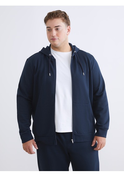 Lcwaıkıkı Classic Lacivert Büyük Beden Kapüşonlu Erkek Kalın Fermuarlı Sweatshirt