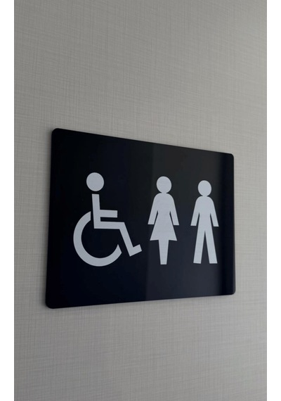 Siyah Pleksi Kadın Erkek Engelli Wc Levhası Unisex Tuvalet Yönlendirme Tabelası