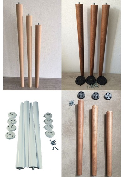 3 Adet 50 Cm Konik Ahşap Ceviz Ayak Kütük Masa Orta Sehpa Zigon Ayağı Kayın - Plastik Aparat Dahil