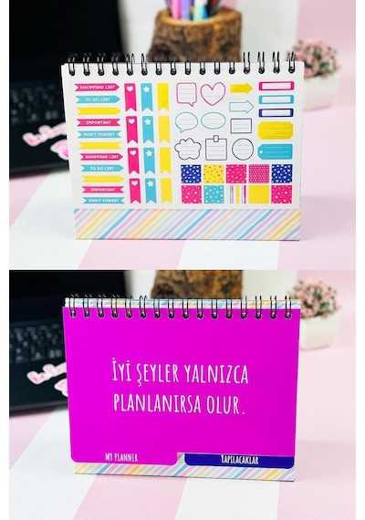 Lexroo Özel Tasarımlı Yeni Nesil Masa Üstü Planner 2 Sayfa Sticker Hayallerinin Peşinden Git