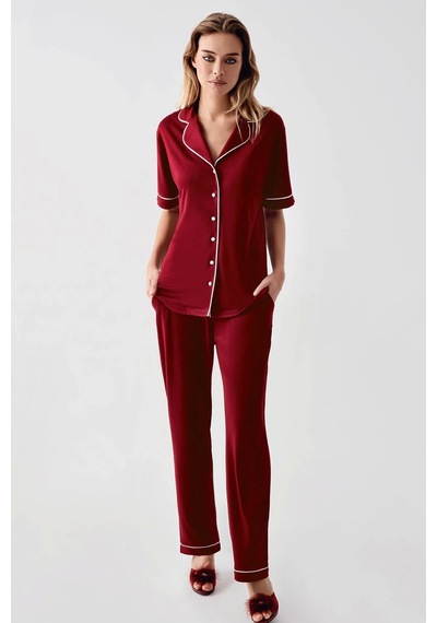 Freshness 324 Kadın 4'lü Sabahlıklı Şorlu Pijama Takımı - Bordo - M Bordo