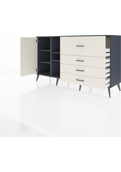 Hyperion Konsol 4 Raflı 4 Çekmeceli Tek Kapaklı 176x44x99 Antras Antrasit-aytaşı Hyperion Konsol 4 Raflı 4 Çekmeceli Tek Kapaklı 176x44x99 Antras Antrasit-aytaşı