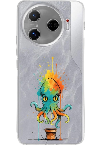 Tecno Camon 30 Pro 5g İle Uyumlu Splash Ahtapot Tasarımlı Şeffaf Silikon Kılıf Şeffaf