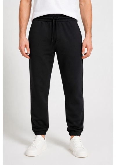Barlashive Erkek İki İplik Beli Lastikli Bağcıklı Regular Fit Jogger Eşofman Altı - Siyah Çok Renkli