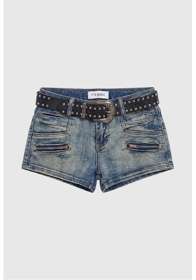 Kadın Kot Rengi Mini Kemer Dahil Özel Tasarım Denim Şort Mavi