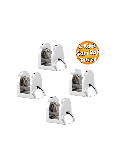 Tırnak Lüx Metal Cam Raf Tutucu Cam Etejer Menteşesi Krom Metal Vidalı 12 Mm 4 Adet Belirtilmemiş