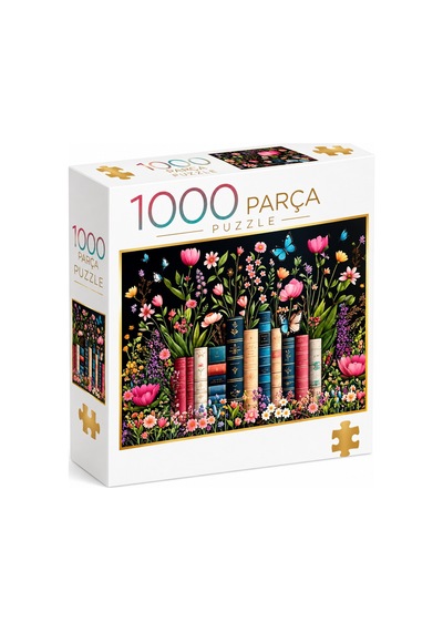 1000 Parça Çiçekler Ve Kitaplar Puzzle 48 X 68 Cm Yüksek Baskı Kaliteli Eğlenceli Puzzle