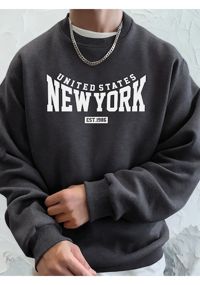 Startmore Startmoreamerika Birleşik Devletleri New York Est 1986 Baskılar Erkek Sonbahar Spor Tişörtü Bol Rahat Antrasit