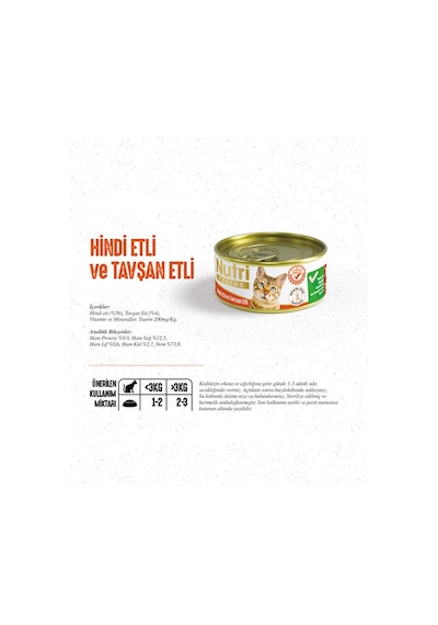 Nutri Feline Hindi ve Tavşan Etli Yetişkin Kedi Maması 85 G