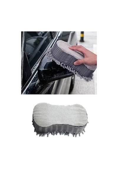 Çift Taraflı Mikrofiber Şönil Tüylü Araba Oto Yıkama Kurulama Temizlik Süngeri 23x12x6cm Gri Oto Aksesuarcım