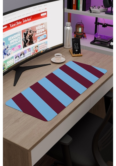 Bordo Mavi 70x30 Xl Taraftar Gaming Oyuncu Mouse Pad Kaymaz Taban Büyük Klavye Fare Altlığı Şerit