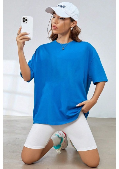 Unisex Pusula Baskılı T-shirt Mavi