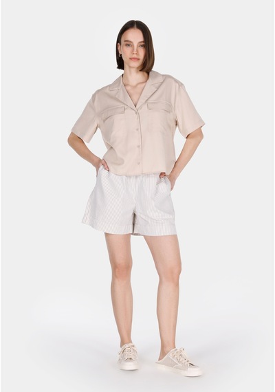 Colin's Colins Regular Fit Shirt Neck Düz Kadın Bej Kısa Kol Gömlek Cl1074532 Q1.v1 Beı Bej