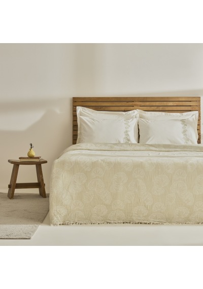Karaca Home Ginkgo Leaf Müslin Nakışlı Çift Kişilik Pike Takımı Adaçayı Adaçayı
