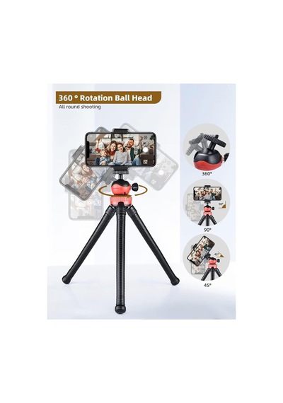 Bluetooth Kumandalı Esnek Ahtapot Tripod, Flexible Masa Üstü Telefon Ve Kamera Tutucu 1.2 Kg Taşıma Kapasiteli, Sel Genel