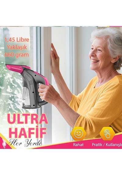 Ezere Clearview Şarjlı Cam Temizleyici Silme Makinesi Mikrofiber Başlıklı Siyah