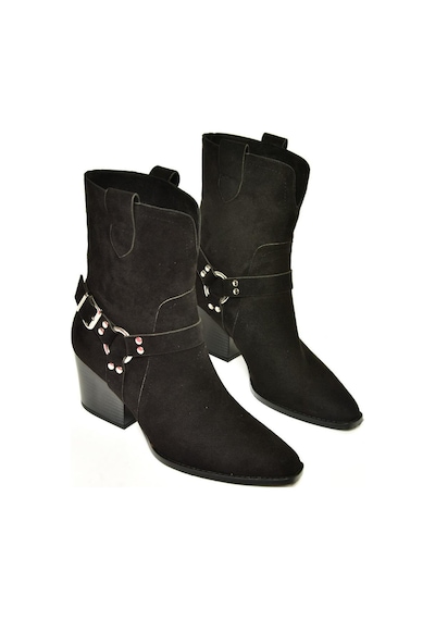 Fox Shoes T296094002 Siyah Süet Kovboy Model Kalın Tabanlı Kadın Bot Siyah-Süet Siyah