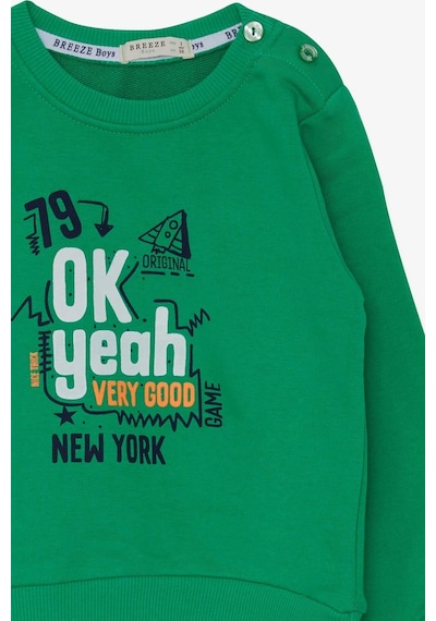 Breeze Erkek Çocuk Sweatshirt Yazı Baskılı 2-6 Yaş, Yeşil-yeşil Yeşil