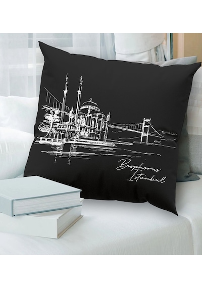 Bk Gift İstanbul Tasarımlı Premium Kumaş Siyah Kırlent Yastık, Ev Hediyesi, Ev Dekorasyonu, Dekoratif Hediye-3 Diğer