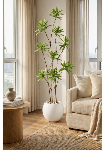Biçiçek Yapay Dragon Bi̇tki̇si̇ 160 Cm Beyaz Küre Saksıda