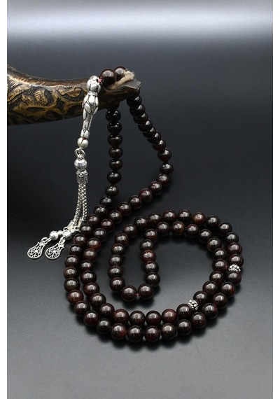 Doğal Garnet Taşlı 99'lük Tesbih 925 Ayar Gümüş 6mm Küre Kesim 902235