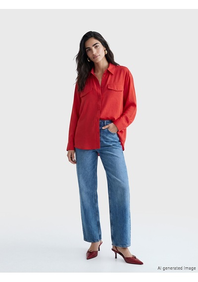Lcw Vision Kırmızı Modal Karışımlı Oversize Kadın Gömlek