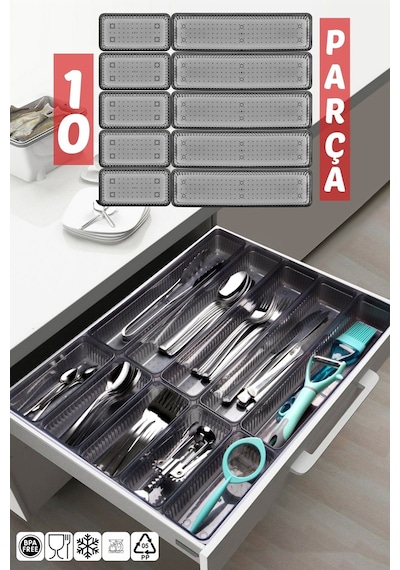 Nandy Home 10 Parça Çekmece İçi Kaşıklık, Düzenleyici, Organizer
