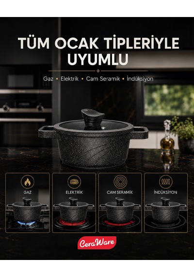 Ceraware Vetta 10 Parça Seramik Yapışmaz Tencere Tava Seti Siyah