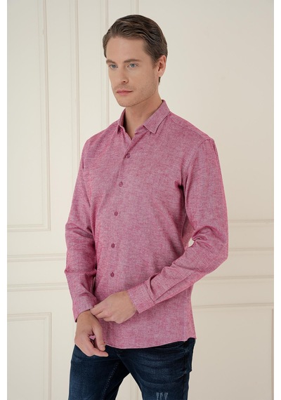 Efor Slim Fit Dokulu %100 Pamuk Bordo Gömlek G 1584 Bordo