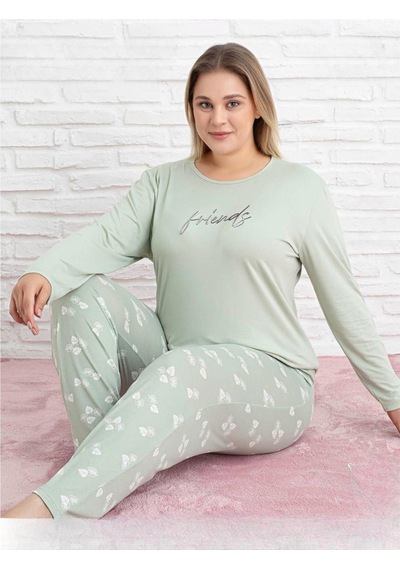 Pijamoni Kadın Milan Büyük Beden Bisiklet Yaka Uzun Kol İnce Pijama Takımı 7666/28 - 1 Adet Yeşil Pijamoni Kadın Milan Büyük Beden Bisiklet Yaka Uzun Kol İnce Pijama Takımı 7666/28 - 1 Adet Yeşil