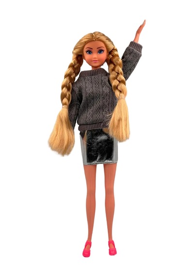 Good Girl Örgü Saçlı Kazaklı Model Oyuncak Bebek 30 Cm - Kış Serisi Tarz Bebekler Krem/gri