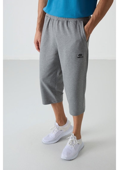 Tommylife Gri Melanj Pamuklu Yumuşak Dokulu Standart Fit Nakışlı Erkek Kapri - 83102 GRI MELANJ