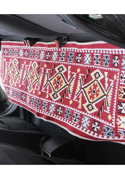 Pratik Oto Koltuk Kilim Seti 3 Parça Makine Dokuma Akrilik & Polyester Saçaklı - Kırmızı