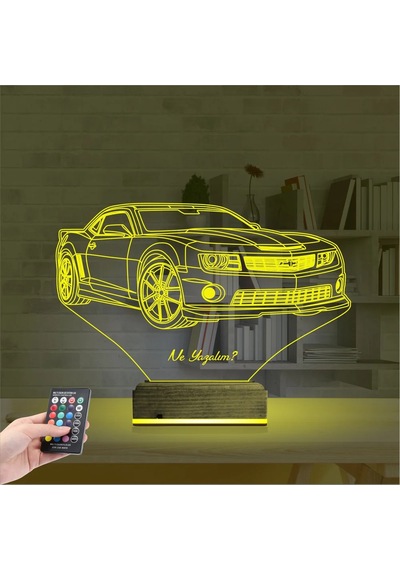 Luvivia Spor Araba Camaro Kişiye Özel 3d Lamba - Masa Gece Lambası Şeffaf