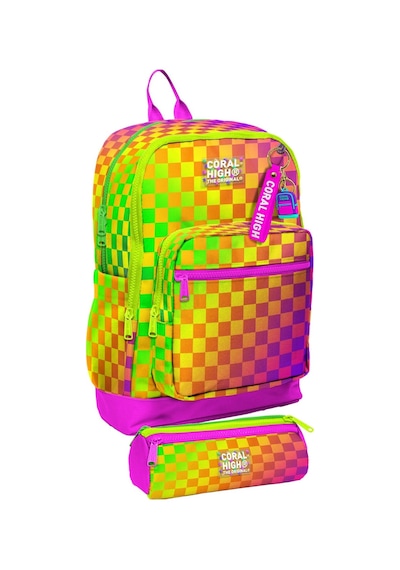 Coral High Okul Sırt Çantası Ve Kalemlik Seti - Sarı Mor Dama Desenli Kız Çocuk Setygn33203c Çok Renkli