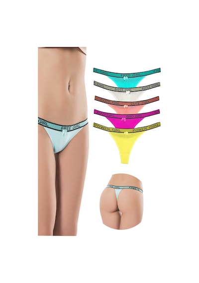 Royaleks 5 Adet Beli Yazılı Pamuk Kadın Tanga String Külot (549407716)