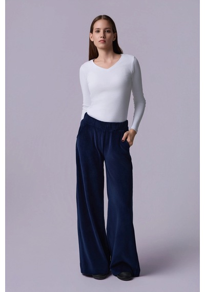 Defys Kadın Bol Paça Cepli Kadife Oversize Fit Pantolon Lacivert - 595424688 Lacivert