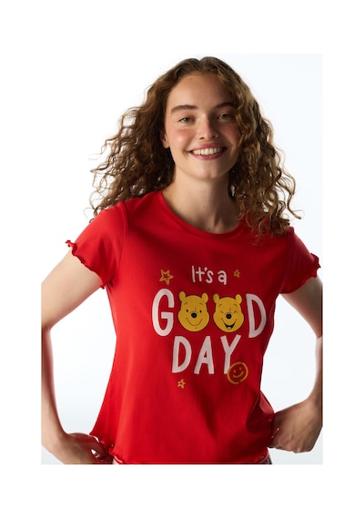 Penti Kırmızı Good Day Ayı Desenli Kısa Kollu Şort Pijama Takımı