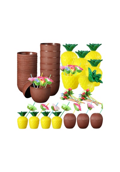 Ananas&hindistan Cevizi Tasarımlı Pipetli Bardak Seti 6 Adet